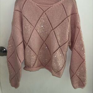 Krush Kandy Sequin Knit Sweater in Blush Pink